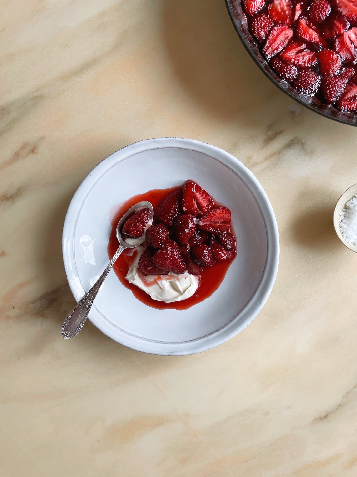 Roasted Strawberries with Crème Fraîche and Flake Sea Salt