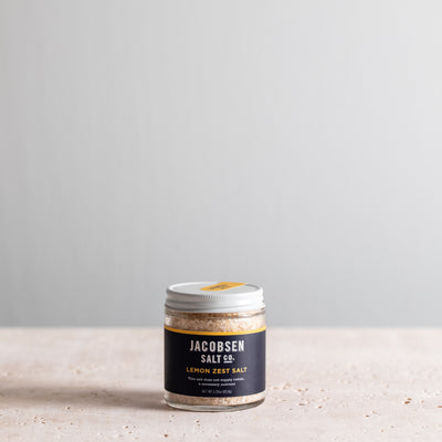 2.25 oz jar of Jacobsen Infused Lemon Zest Salt.