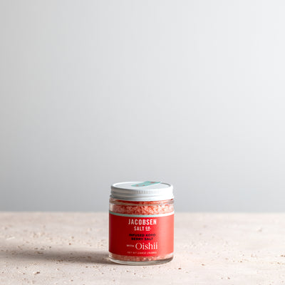 2.64 oz jar of Jacobsen Infused Koyo Berry Salt, made with Oishii strawberries.