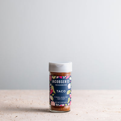 2.3 oz jar of Jacobsen Co. Taco Seasoning