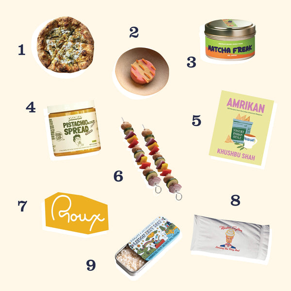 Nine items described in the blog post, stylized cream backdrop.