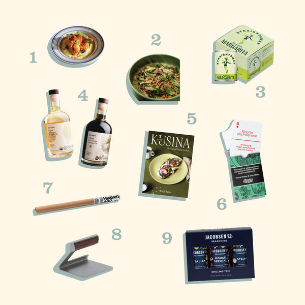 Nine items described in the blog post, stylized on a beige backdrop.