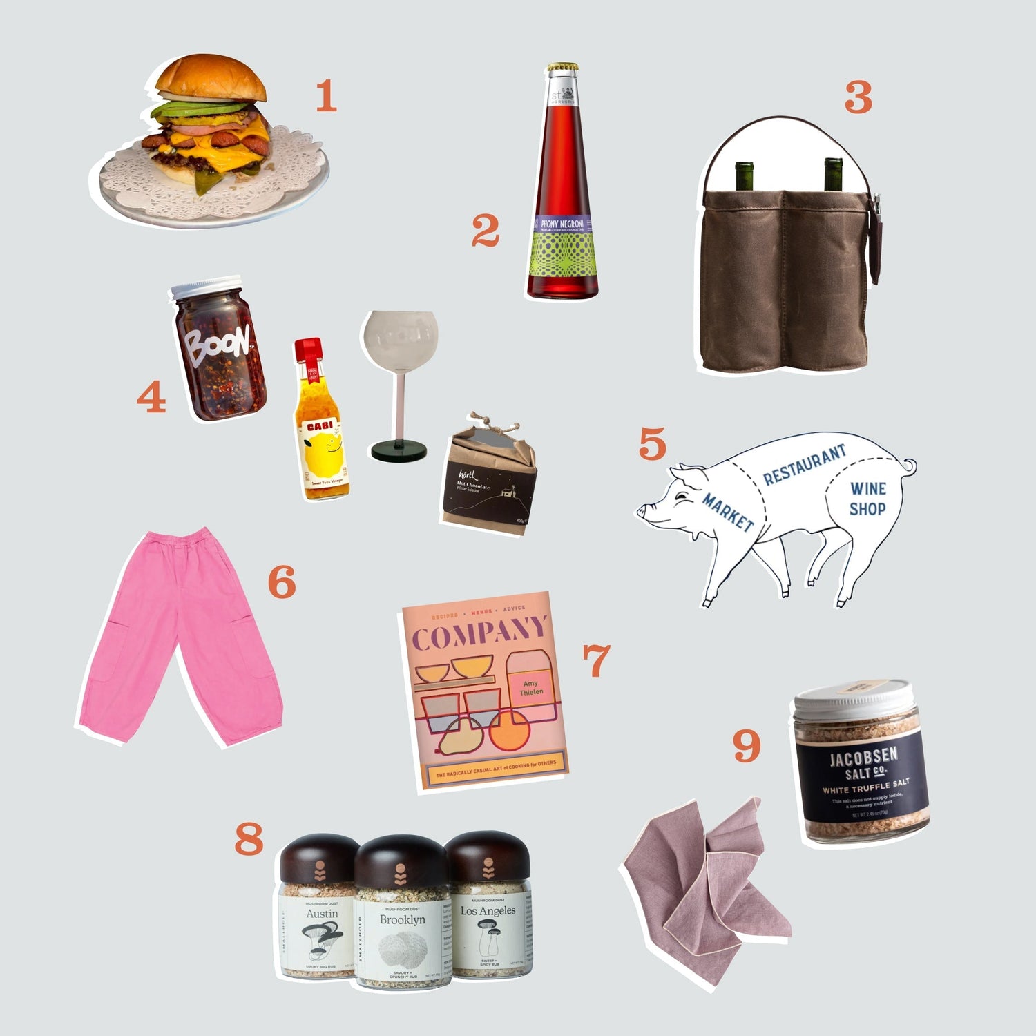 Nine items described in the blog post, stylized on a gray backdrop.