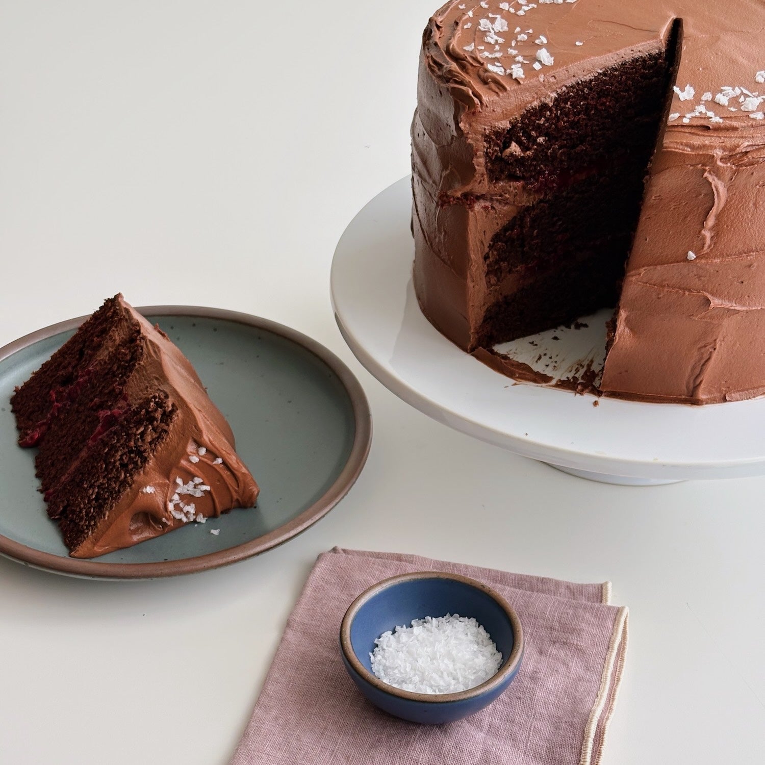Chocolate Cake with Mixed Berry Filling and Flake Salt