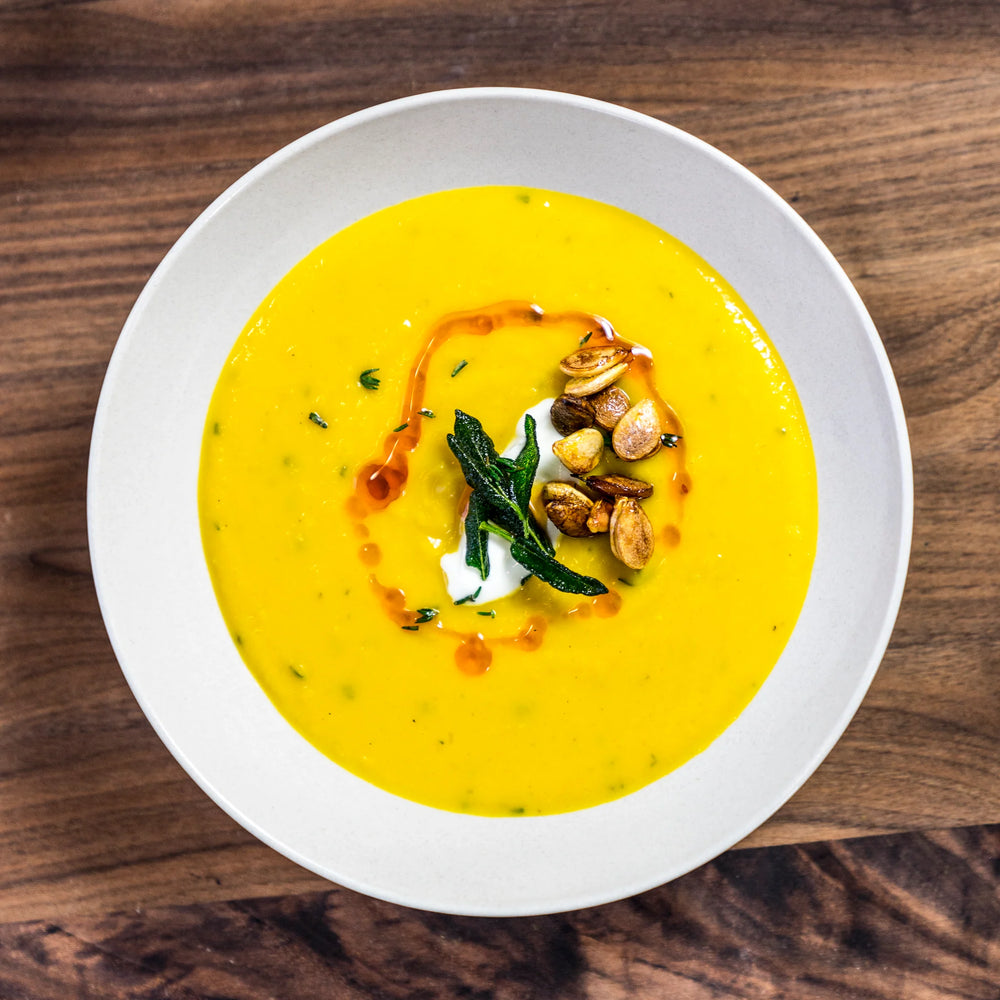 Winter Squash Soup with Infused Garlic Salt