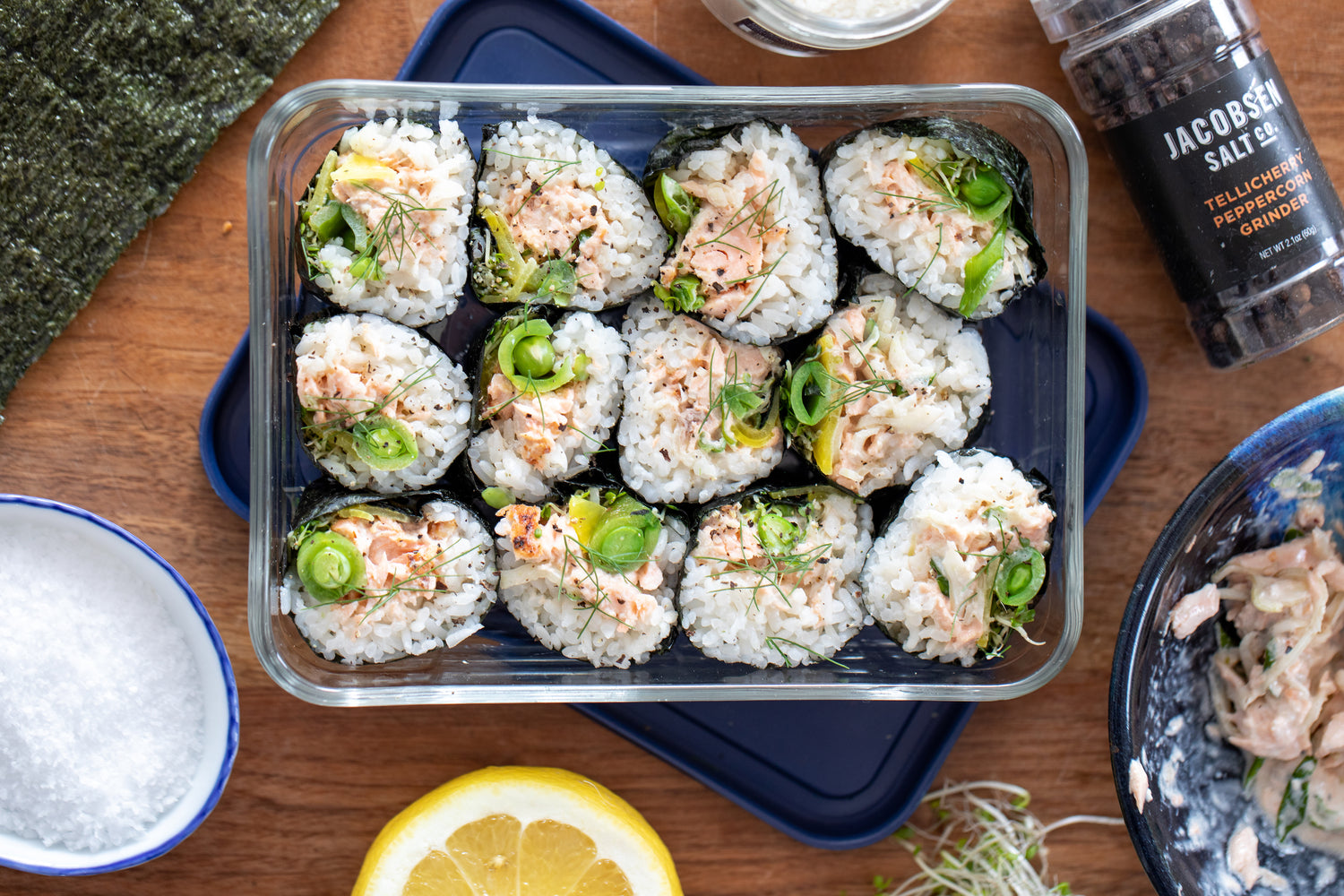 Quick Salmon Kimbap with Infused Garlic Salt