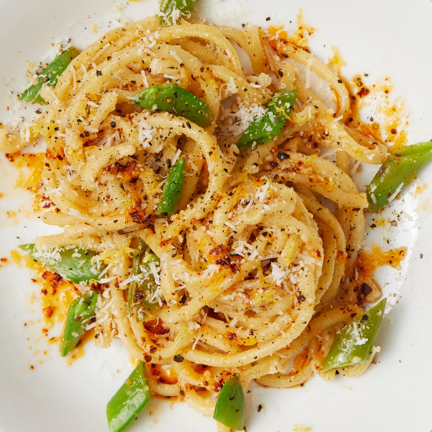 Cacio e Pepe with Snap Peas