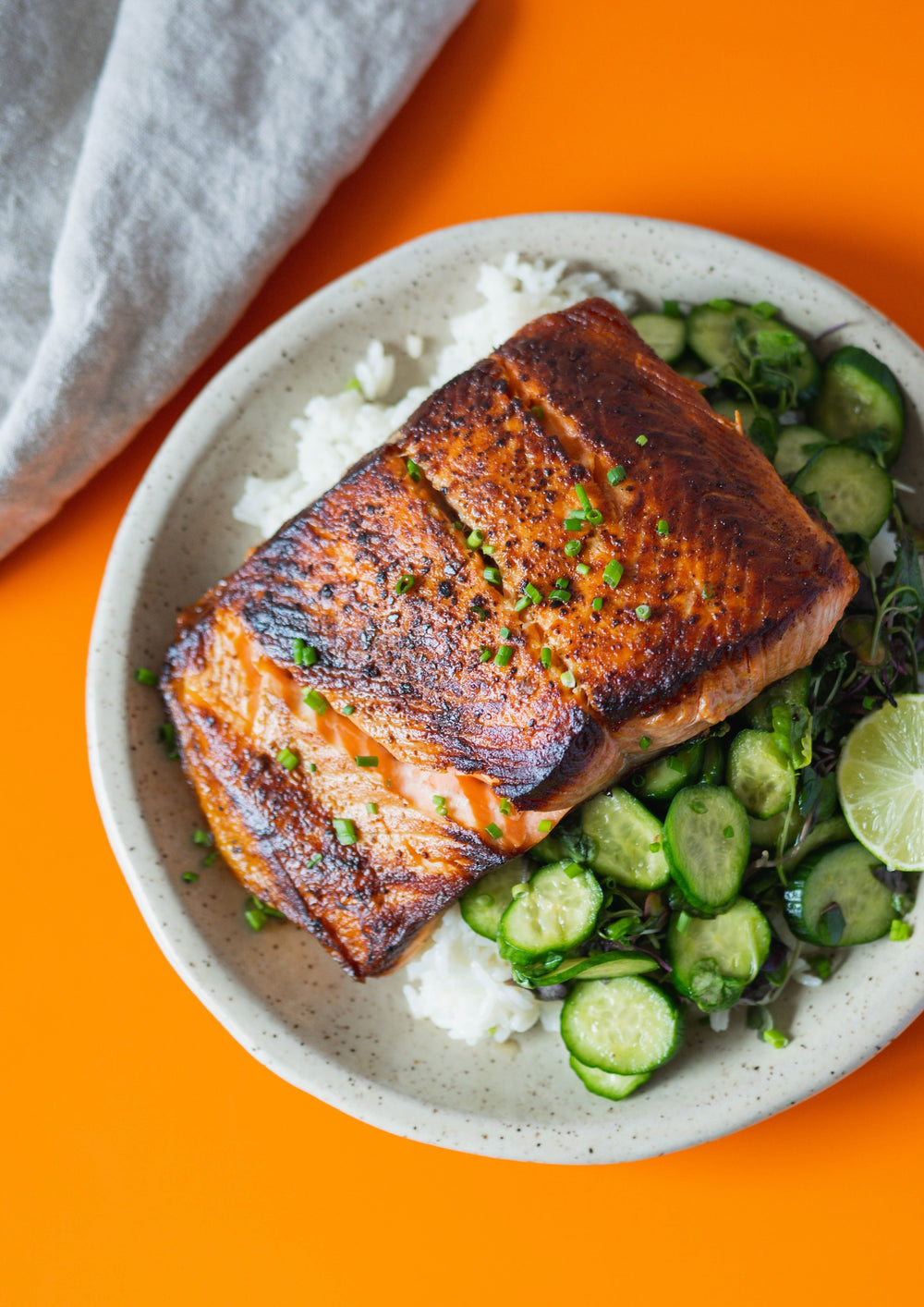 Crispy, Tingly Seared Sichuan Salmon with Cucumber Salad
