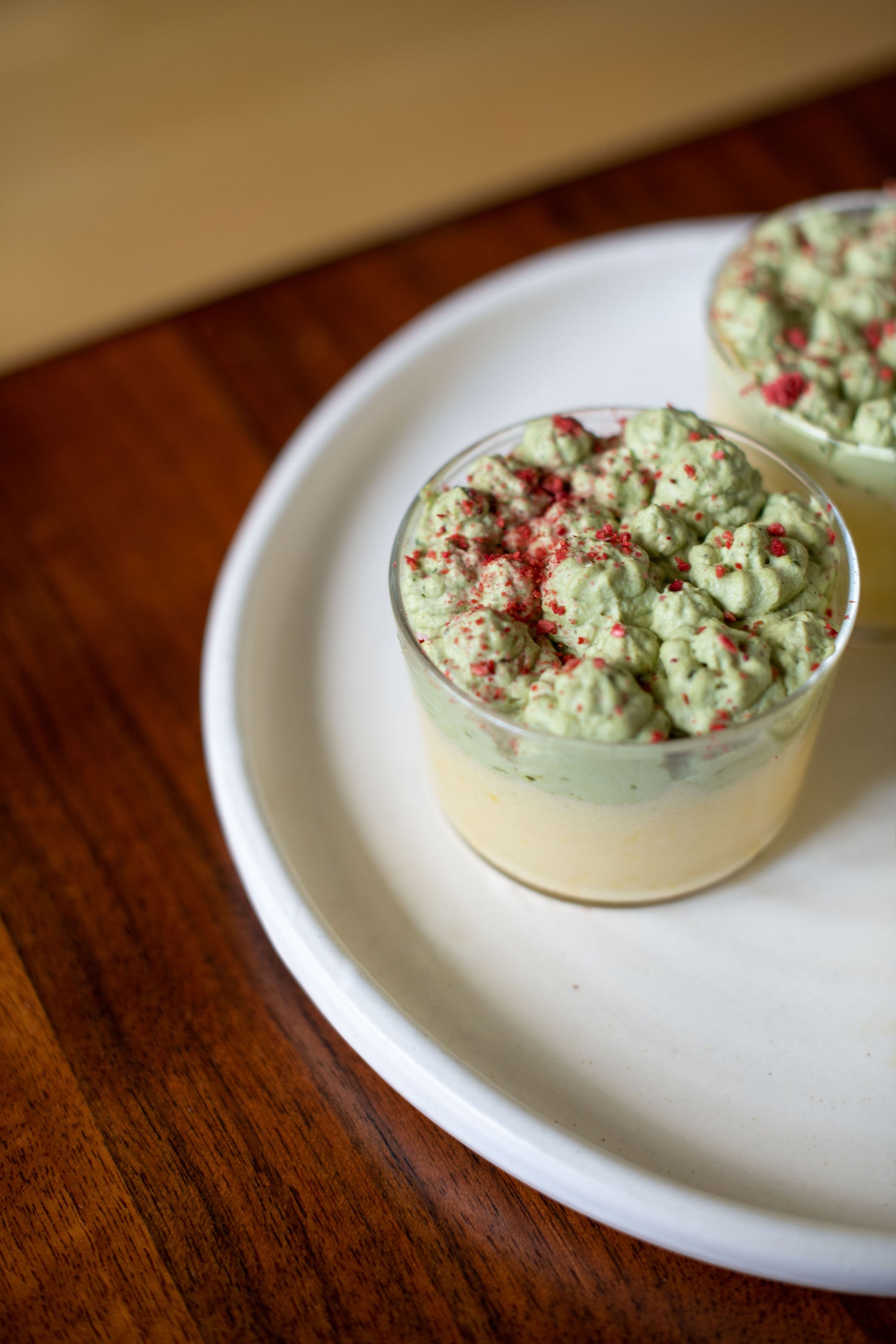 White Chocolate Yuzu Mousse with Matcha Whipped Cream