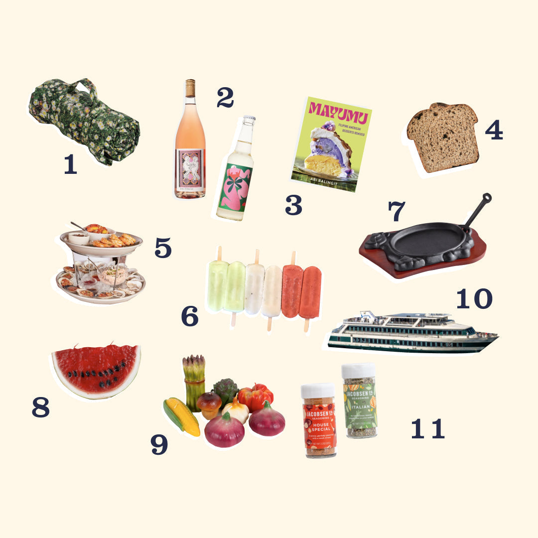 Eleven items described in the blog post, stylized on a beige backdrop.