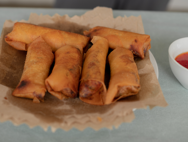 Dro's Egg Rolls with Black Garlic Salt and Rosemary Salt