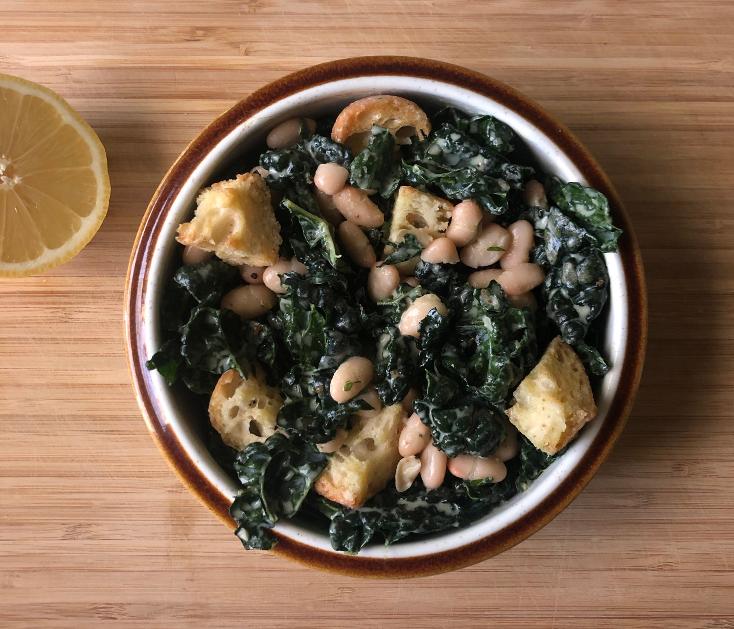 Kale & White Bean Vegan Caesar with Black Garlic Salt Croutons