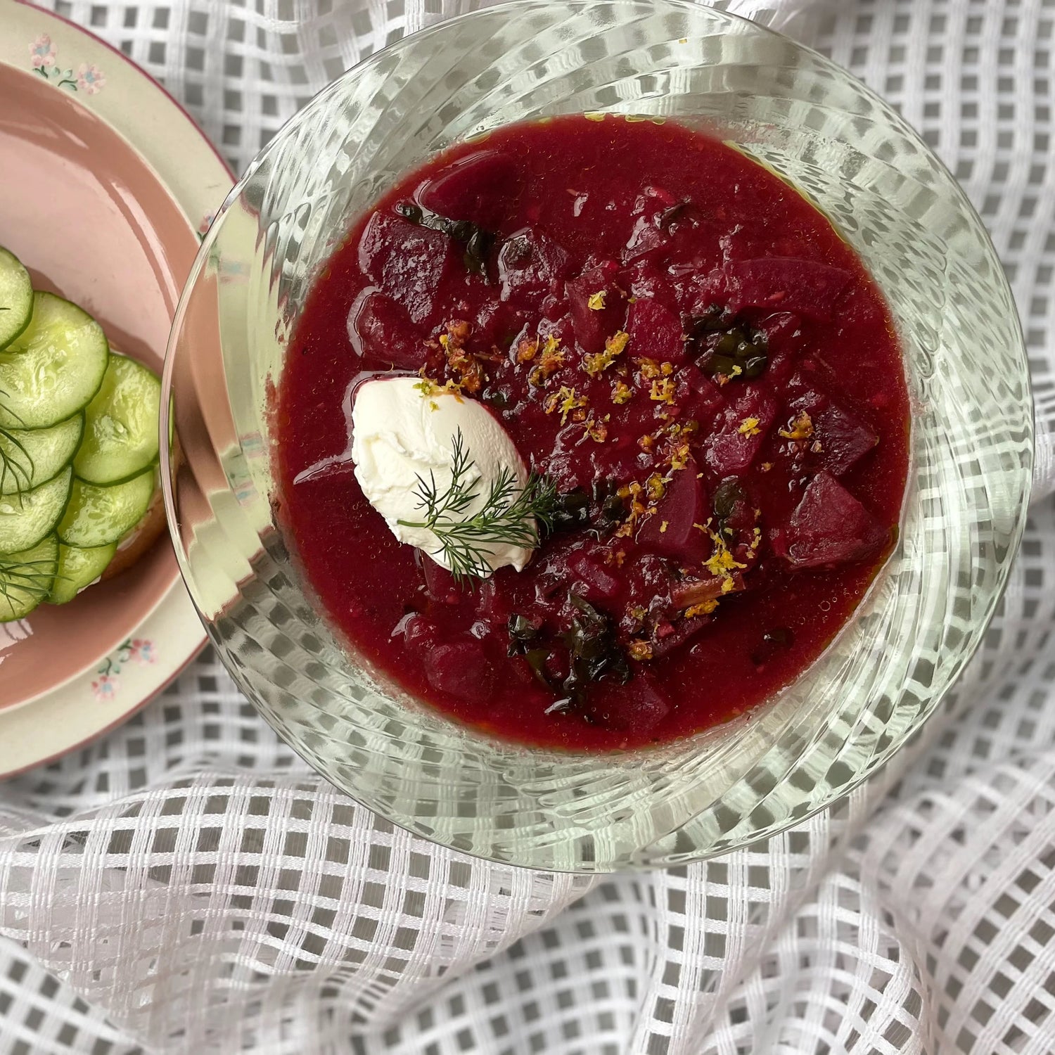 Vegetarian Borscht and Cucumber Toast