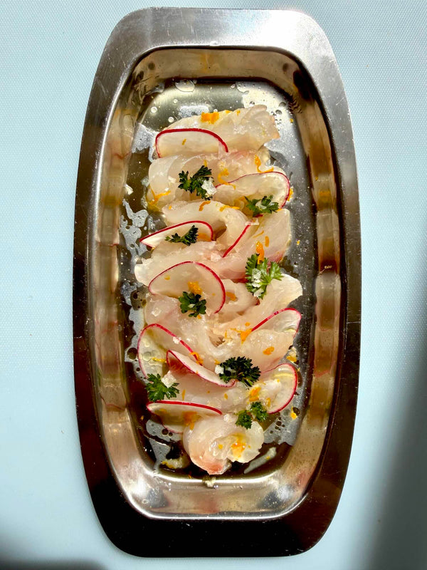 Vermilion Rockfish Crudo with Lemon Zest Salt