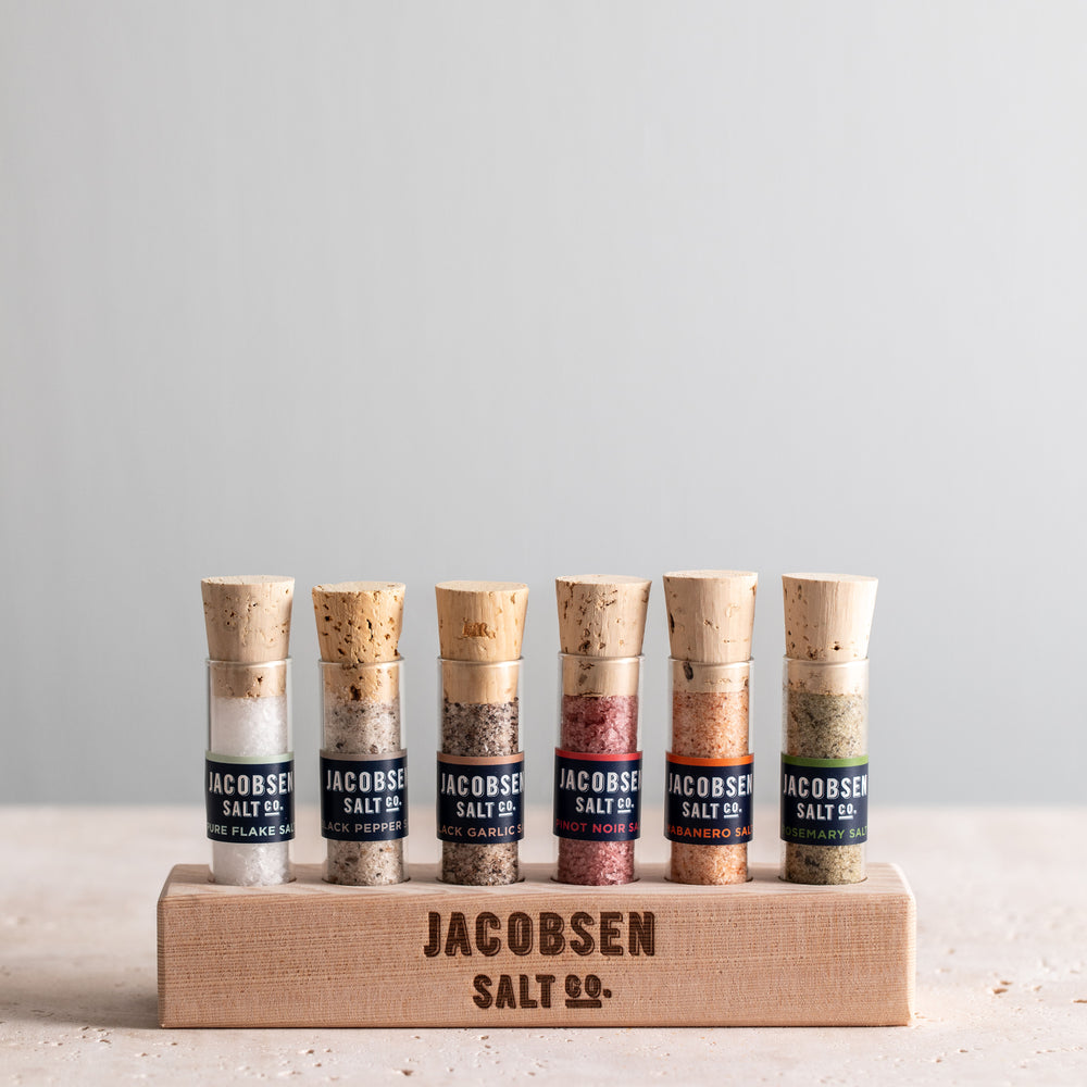Six Vial Infused Salt Set with Branded Wood Stand