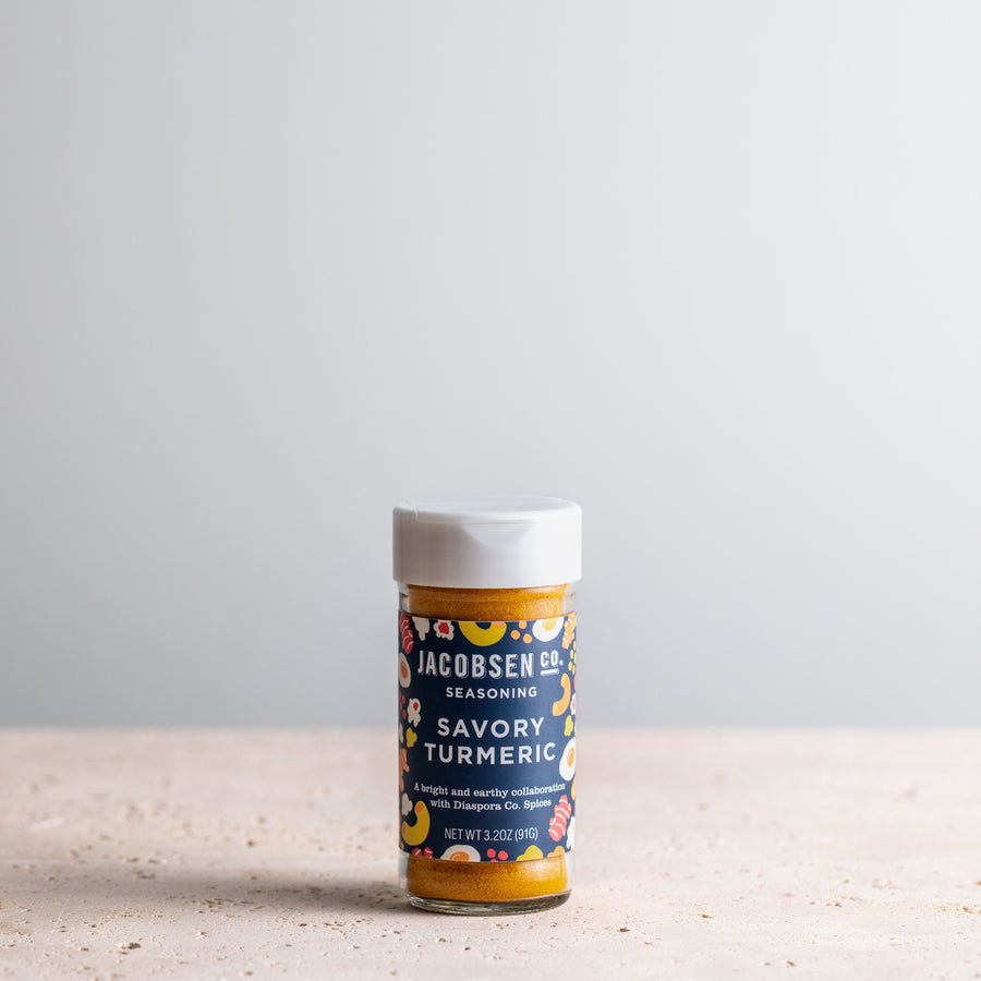 3.2 oz jar of Jacbosen Co. Savory Turmeric Seasoning