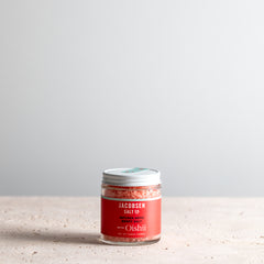 2.64 oz jar of Jacobsen Infused Koyo Berry Salt, made with Oishii strawberries.