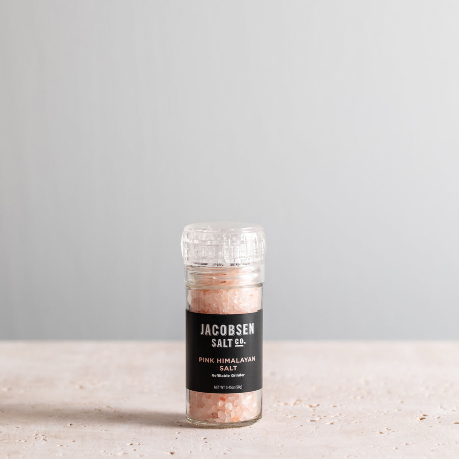3.45 oz glass grinder of Jacobsen Pink Himalayan Salt
