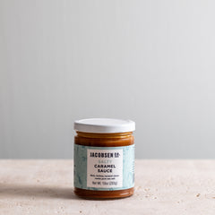 A 10 ounce jar of Jacobsen Salty Caramel Sauce