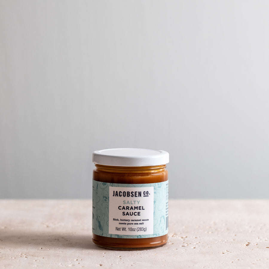 A 10 ounce jar of Jacobsen Salty Caramel Sauce