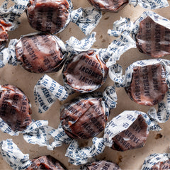 Jacobsen Co Salty Chocolate Caramels out of box in branded wrappers