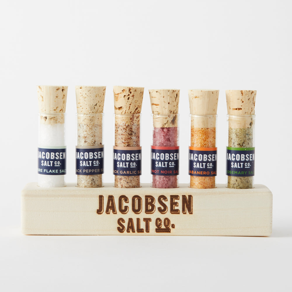 Six Vial Infused Salt Set with Branded Wood Stand